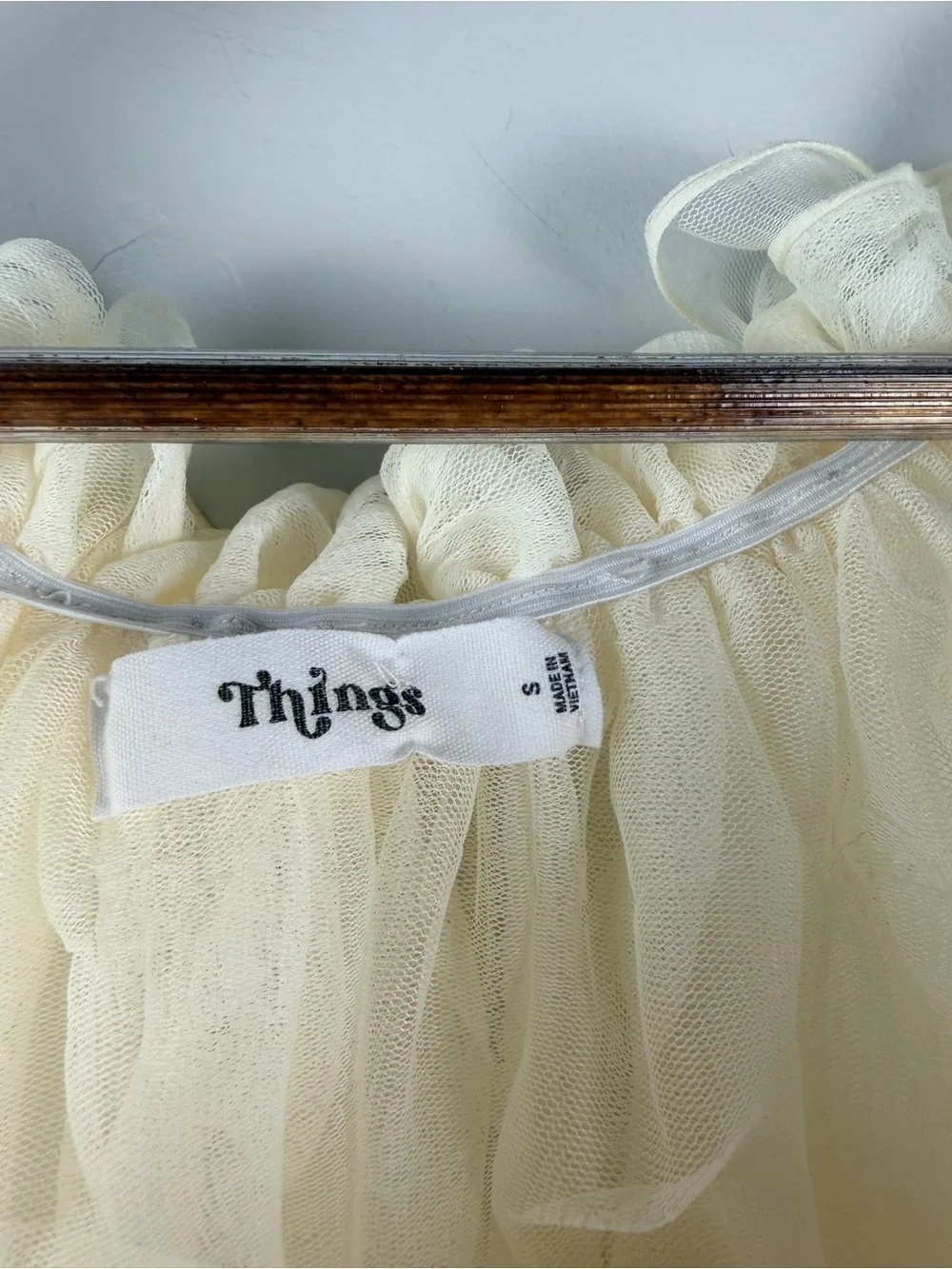 Things cream white ruffle tulle babydoll sheer mini dress size small - Picture 4 of 5